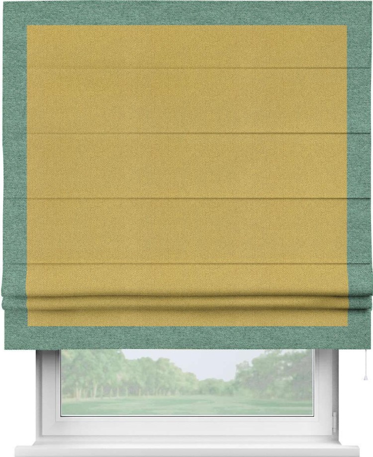 Римская штора «Кортин» с кантом Чесс, для проема, ткань твид блэкаут, пыльная горчица